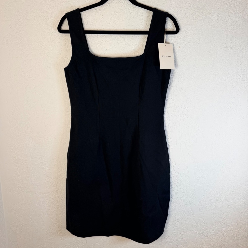 NEW Everlane Womens M Dream Square Neck Mini Dress Black Organic Cotton Modal